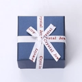 Elegant navy blue jewelry gift box with cream satin ribbon and Crystal Jewelry bow - Blue Bow
