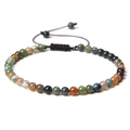 Adjustable 4mm natural gemstone bead bracelet with colorful stone accents and black cord - India Agate