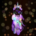 Unicorn dream catcher with LED lights, colorful feathers and floral decorations - MS9018ECD Purple With Colored Light (3-Cell Battery Box)