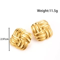 Square woven texture earrings in golden finish made of stainless steel jewelry - Square Woven / Gold
