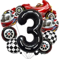 Racing car themed 3rd birthday balloon set with tires and checkered racing helmet - Racing Number 3