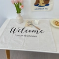 Minimalist beige cotton linen placemat with Welcome text for Nordic dining decor - 50x68cm / White Canvas with Letters