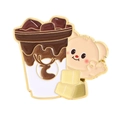 Cartoon bear coffee enamel pin with blue deer logo and chocolate sauce drizzle - Chocolate Sundae Bear (QHXZ4234)