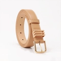 Elegant camel PU leather belt with contrast stitching and golden metal buckle for women - Khaki