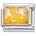 Silver modular stainless steel link bracelet with gold-tone tile and yellow abstract design - 0554-china Phoenix