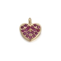 Golden heart pendant charm with embedded magenta round gemstones on white background - Pink Heart