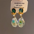 French vintage earrings with blue dried flowers in resin and 18K matte gold finish - 925 Sterling Silver Earring Post - Starry Gypsophila Dried Flower