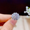 Elegant floral moissanite ring in silver finish worn on finger with soft background - Ring [open] Fine Craftsmanship Ljz-15 / Adjustable Open
