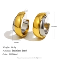 Two-tone C-shape stainless steel earrings in 18K gold and silver with polished finish - 24mm Wide Double Layer C-Shaped Ear Hoops - Two-Tone - Ear Clip
