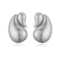 Close-up of silver-tone teardrop earrings with a textured matte brushed metal finish - Style C Silver