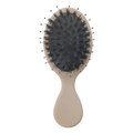 Portable matte beige hairbrush with boar bristles and massage pins for smooth hair - Milk Tea