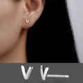 Minimalist S925 sterling silver V-shape stud earrings in polished silver finish - Letter V/Pair