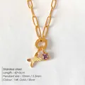 Edelstahl Gliederkette mit strukturiertem X-Anhänger und lila Kristall, 14K Gold beschichtet - Buchstabe X (XNL0079) / Gold
