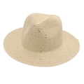 Beigefarbener Strohhut mit Pailletten und breiter Krempe für den Strand - Beige