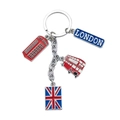 Llavero de estilo británico con autobús de Londres, cabina telefónica y bandera - Estilo 8 (Set Londres 4 Colgantes)