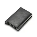 Minimalist black lychee leather RFID wallet with silver automatic pop-up card holder - Dark Gray