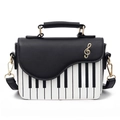 Chic piano keyboard pattern crossbody bag with golden music note hardware and black handle - Black