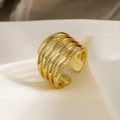 Gold plated multi-layer overlapping open ring with sparkling white zircon stones - Adjustable Open / Gold 5-layer Intertwined