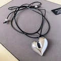 Ciondolo a cuore d'argento minimalista su cordino nero regolabile, stile vintage elegante - 2#Cuore Lucido-Argento