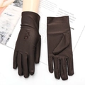 Women's UV protection brown sun gloves with elegant embroidery for driving and cycling - Embroidery / Coffee