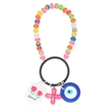 Detail of colorful beads keychain with Sweet cloud charm, pink cross and blue evil eye - Black Ring-Sweet Cloud Charm