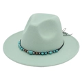 Detail of mint green fedora hat featuring ethnic turquoise beaded band decoration - M (56-58cm) / Mint Green