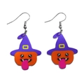 Acryl Halloween oorbellen met pompoen, paarse heksenhoed en grappige gezichtjes - Pompoen Tovenaar Stijl (WG-0349)