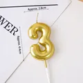 Golden number 3 birthday candle with glossy metallic finish and 4.4cm height - Golden Number 3