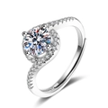 Macro shot of S925 sterling silver stamp and sparkling halo round zircon ring - Adjustable Open / J201 1 Carat
