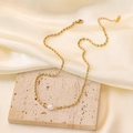 Elegant gold titanium clover necklace with a single pearl pendant on beige stone - 2【h39】pearl Bean Necklace Gold