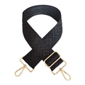 Black geometric jacquard wide shoulder strap with adjustable golden metal hooks - Gold Buckle / Black