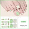 Détails des stickers ongles J23-14 avec design vert menthe, feuille d'or et cristaux - Style Paillettes Or Vert Frais (J23-14)
