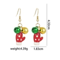 Festive red glove Christmas earrings with green and gold bells on a white background - Bell Mitten Earrings