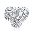 S925 sterling silver heart charm with infinity MOM design and white zircon stones - 925 Silver / April Birthstone
