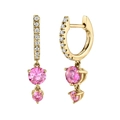 S925 silver pink crystal hoop earrings with stars and moon dangles for women - Round Pink Stone Pendant Hoop Earrings