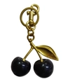 Deep cherry keychain with gold metal leaf and lobster clasp on white background - True Black Cherry with Bronze Gold