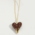 Classic love heart pendant necklace in golden and chocolate brown finish with molten design - Coffee