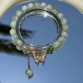Beaded bracelet with light green gems, gold spacers, pearl and diamond butterfly charm - S028-green Gold Butterfly Cheese Milk Tea Bracelet #sz222