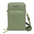 Morandi green PU leather crossbody phone bag with dual zippers and gold hardware - Green