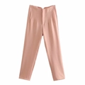 Pantaloni rosa a vita alta con gamba dritta, pieghe frontali e tasche laterali - XS / Pantaloni e gonne / Rosa arancione