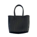 Handwoven black tote bag with wide strap texture and elegant square silhouette - Mini / Black