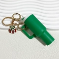 Mini green tumbler keychain with golden ring and red gift box charm for Christmas - Christmas Green
