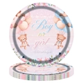 Gender reveal party paper plates with teddy bear and balloons for baby shower decor - Gender Reveal Bear Plates / Large