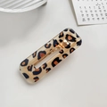 Rectangular hollow leopard print acrylic hair clip with gold metal duckbill clamp base - Square Brown Leopard