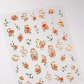 Embossed zodiac snake nail stickers with orange peonies and holographic gold finish - Aurora Relief Snake Rose (M-822)