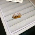 Detail view of double-layer gold ring with pink pearl and micro-paved cubic zirconia - Double Layer Pearl Zircon (HR2606) / Gold
