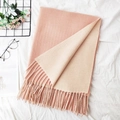 Double-sided pink and beige cashmere-feel shawl with elegant tassel fringe accents - 18# Pink Rice