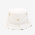 Cappello a secchiello bianco con ricamo a margherita, berretto da sole reversibile da esterno - M (56-58cm) / Reversibile Bianco