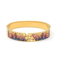 Golden stainless steel bangle with colorful enamel pattern and H-shaped rhinestone buckle - H-Letter Rhinestone Buckle Style (款式11)