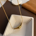 Minimalist hip-hop titanium steel necklace with curved gold pendant on snake chain - Gold